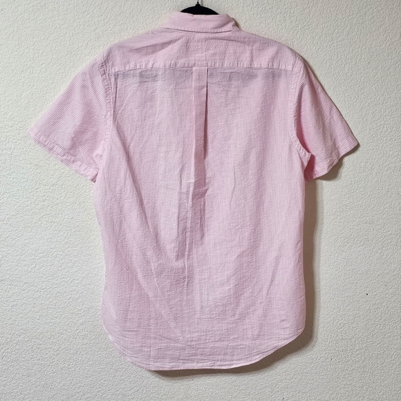 Ralph Lauren Shirt Mens M Short Sleeve Button Down Seersucker Striped Pink - Picture 2 of 9